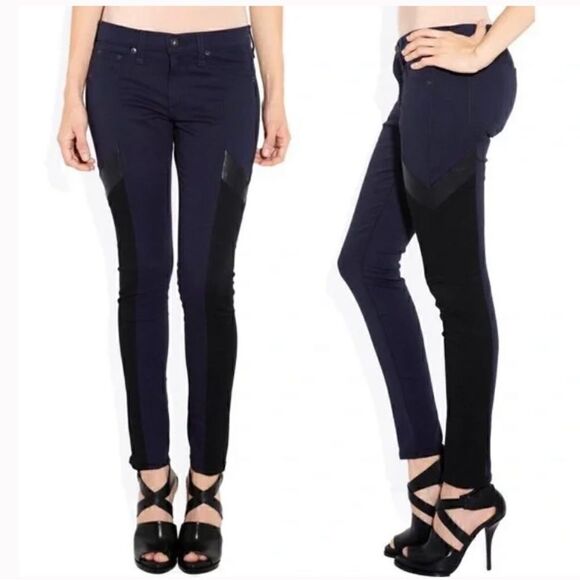 rag & bone The Grand Prix Motocross Leather Blue Black Jeans Size 25 NWOT - Picture 8 of 13
